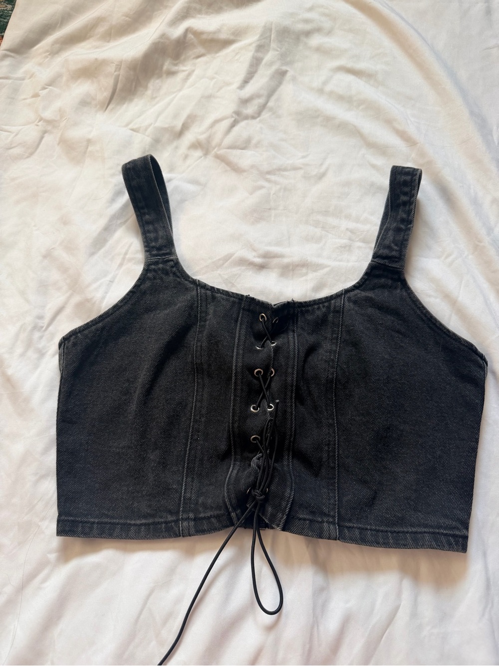 Target Black Lace-Up Denim Crop Top